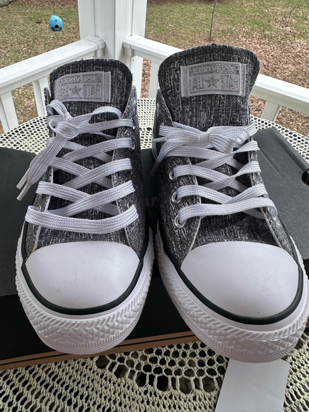 Converse Low Top Sneakers in Charcoal Heather and White - Picture 8 of 10